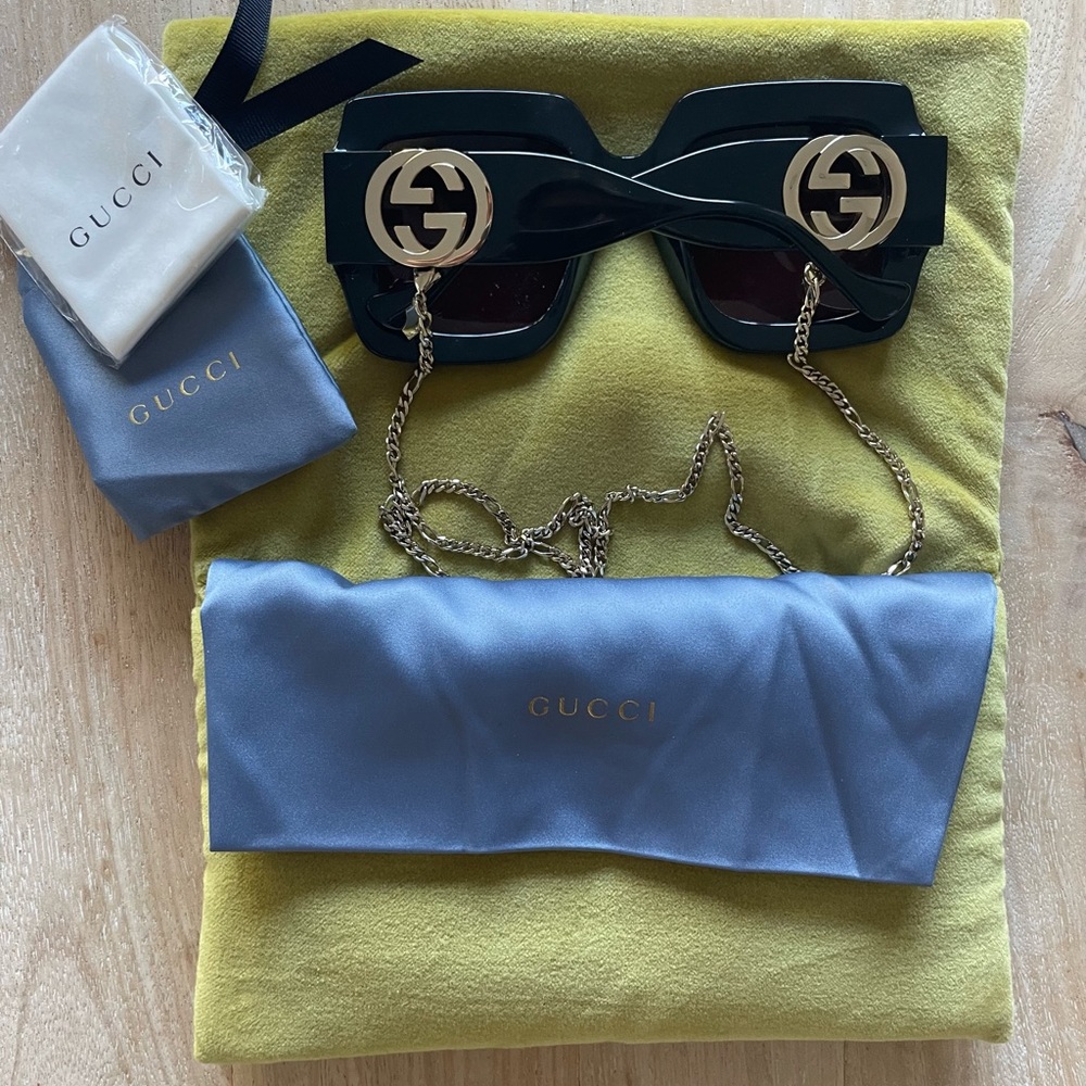 Gucci Rectangular Sunglasses With Chain - image 7